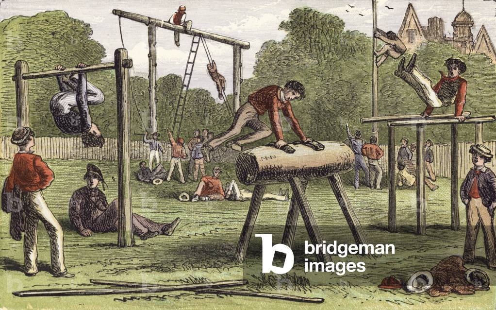 Gymnastics (coloured engraving)