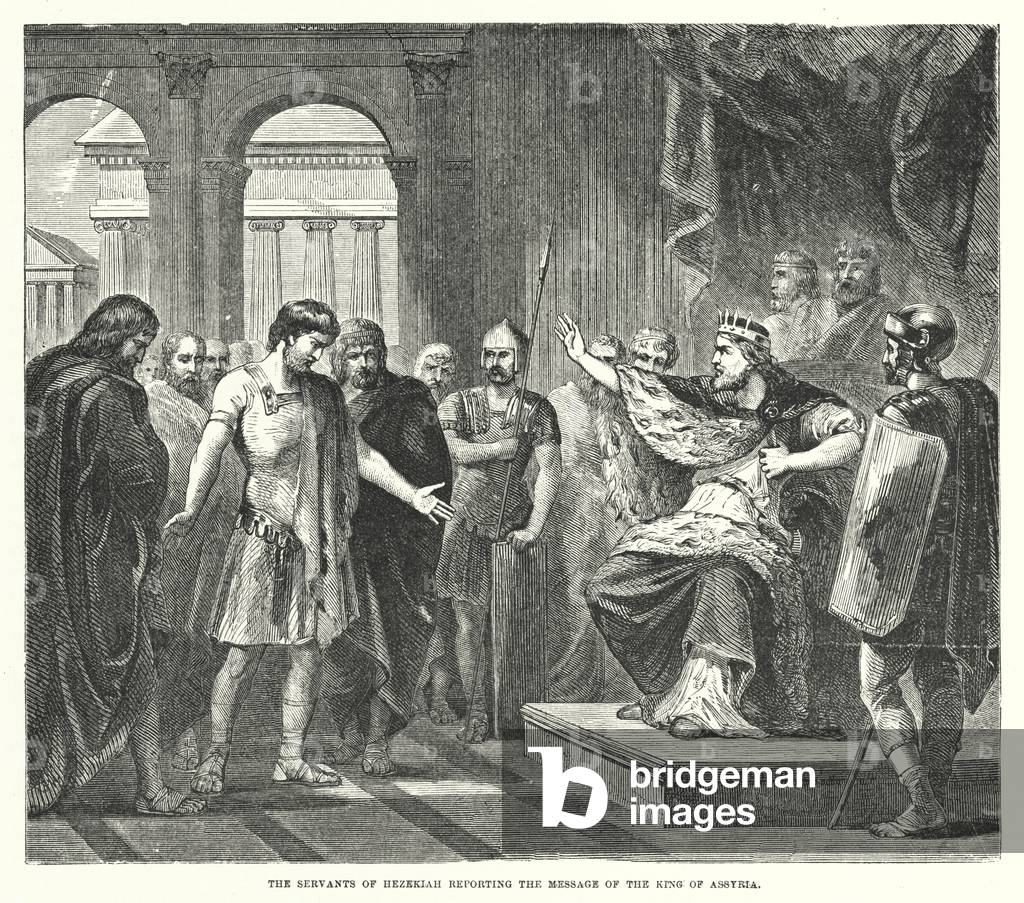 The Servants of Hezekiah reporting the Message of the King of Assyria (engraving)