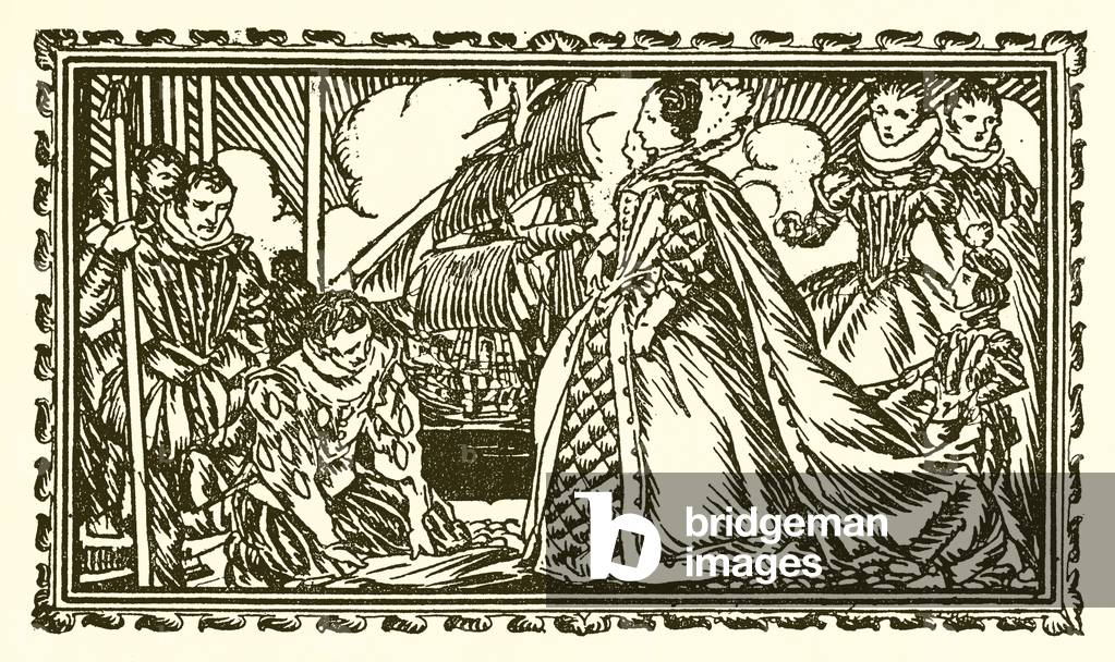 Queen Elizabeth I and Sir Walter Raleigh (engraving)
