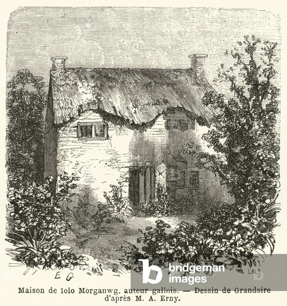 Maison de Iolo Morganwg, auteur gallois (engraving)