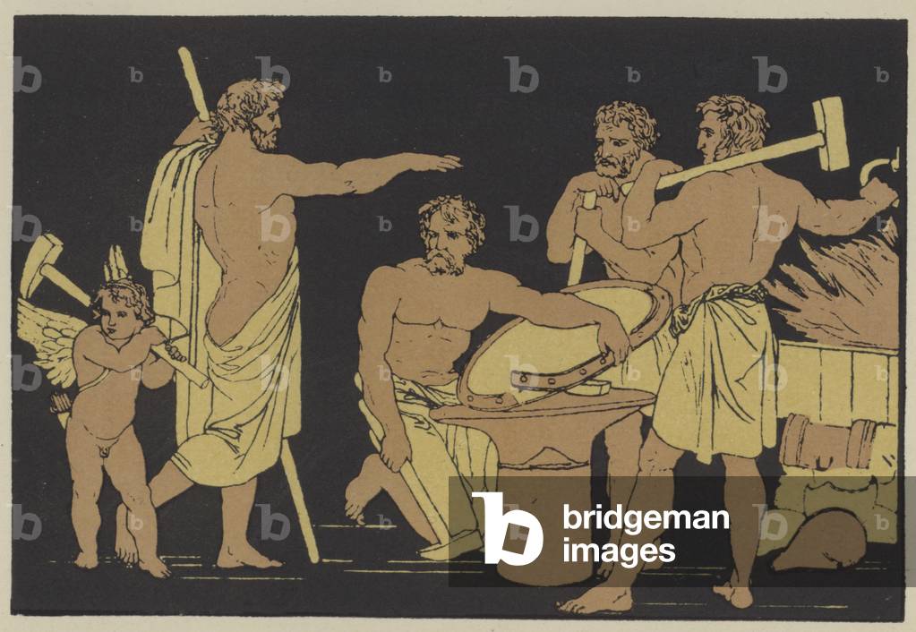 Vulcan and the Cyclopes (colour litho)