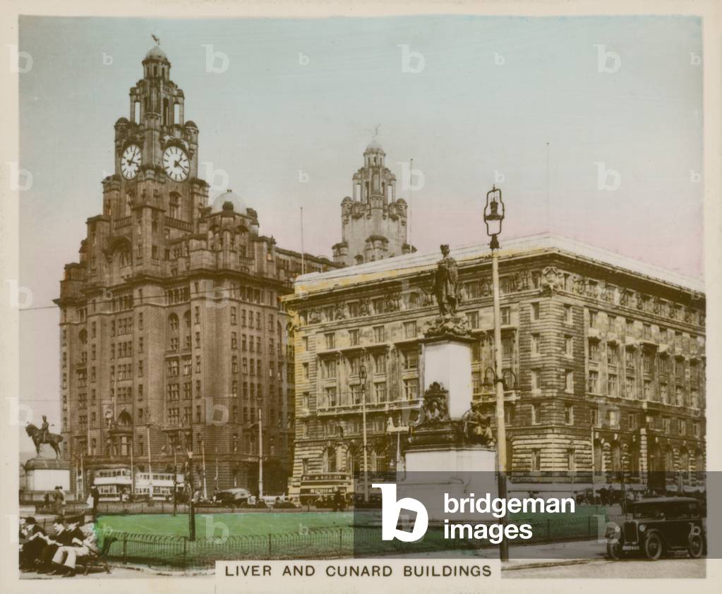 Liver and Cunard Buildings (coloured photo)