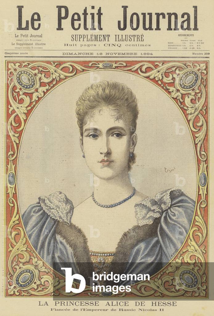 Princess Alix of Hesse, fiancee of Tsar Nicholas II of Russia (colour litho)