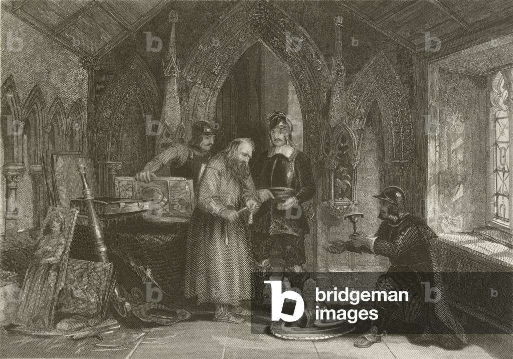 Soldiers selling Church plunder during the Great Civil War (engraving)