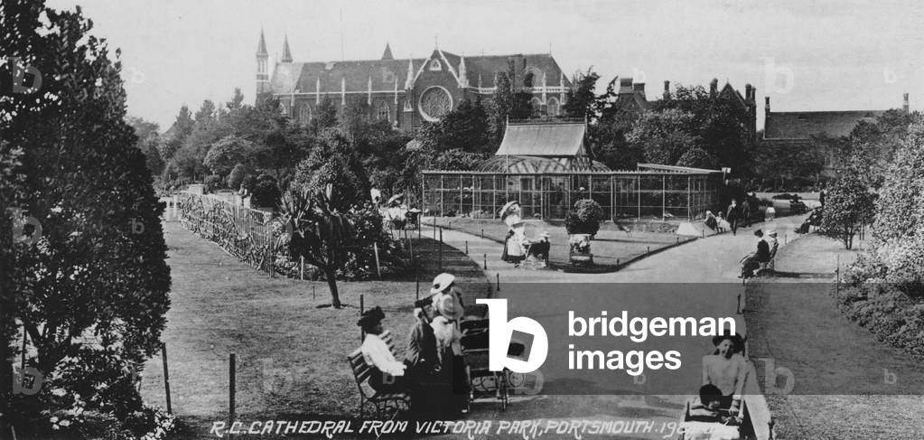 RC Cathedral from Victoria Park, Portsmouth (b/w photo)