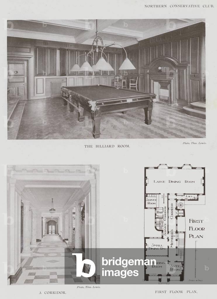 Northern Conservative Club, The Billiard Room, A Corridor, First Floor Plan (b/w photo)