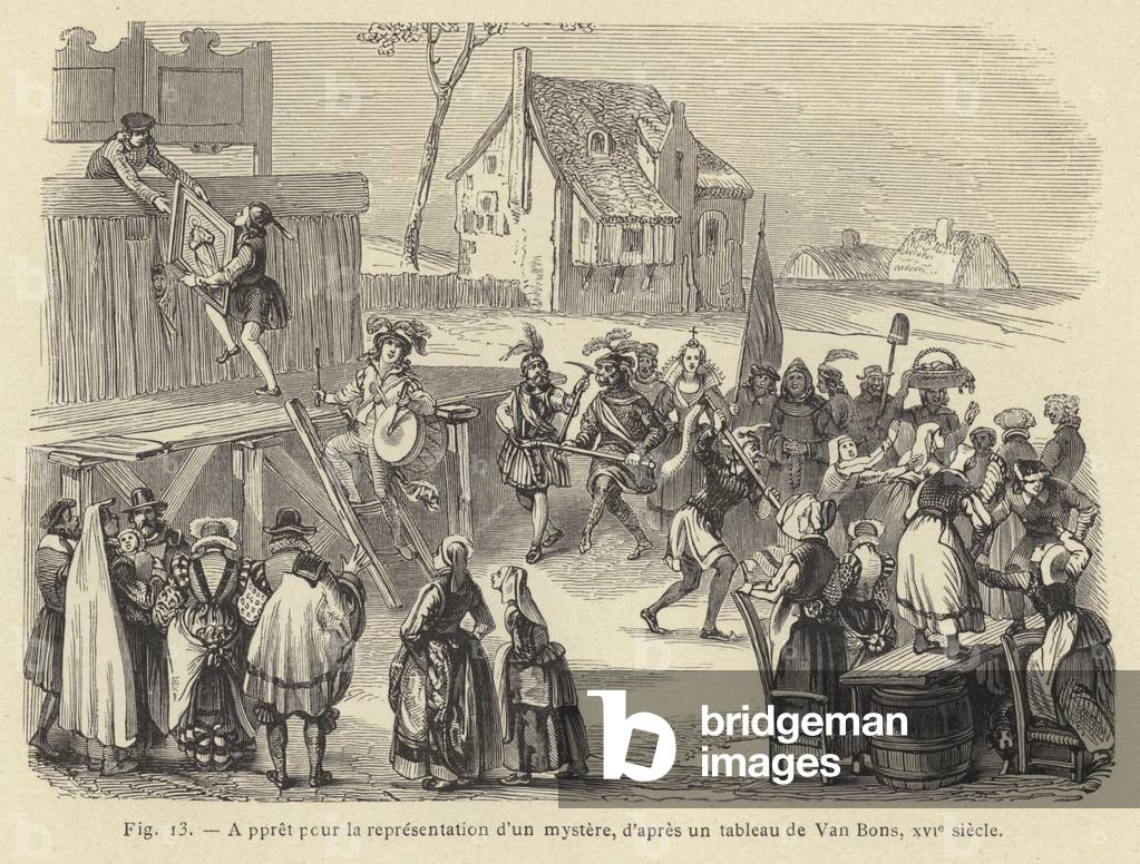 Appret pour la representation d'un mystere, d'apres un tableau de Van Bons, XVIe siecle (engraving)
