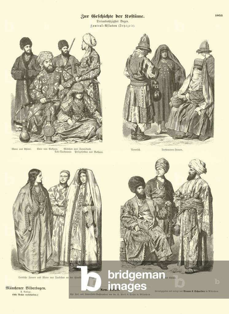 Costumes of Central Asia, late 19th Century (engraving)