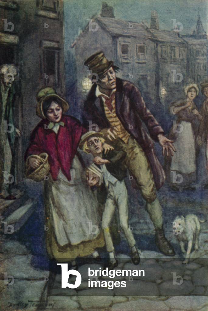 Illustration for Oliver Twist by Charles Dickens (colour litho)