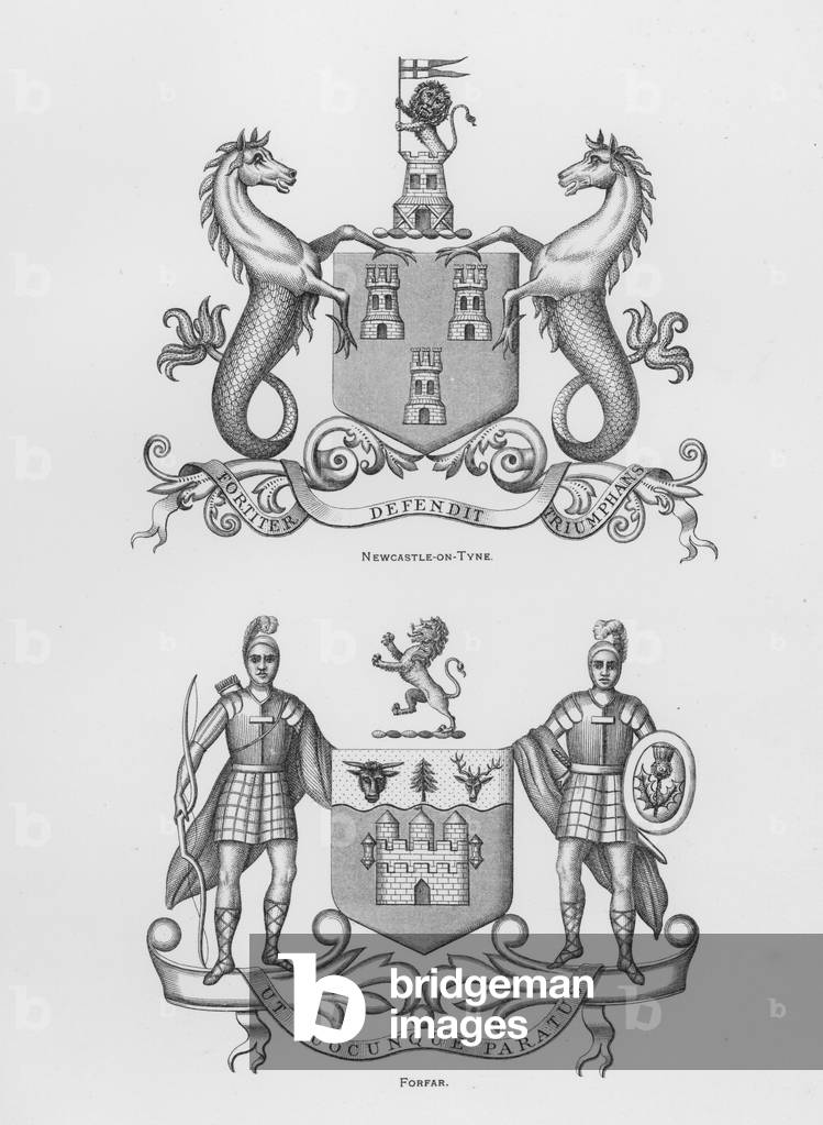 Public arms: Newcastle-on-Tyne; Forfar (engraving)