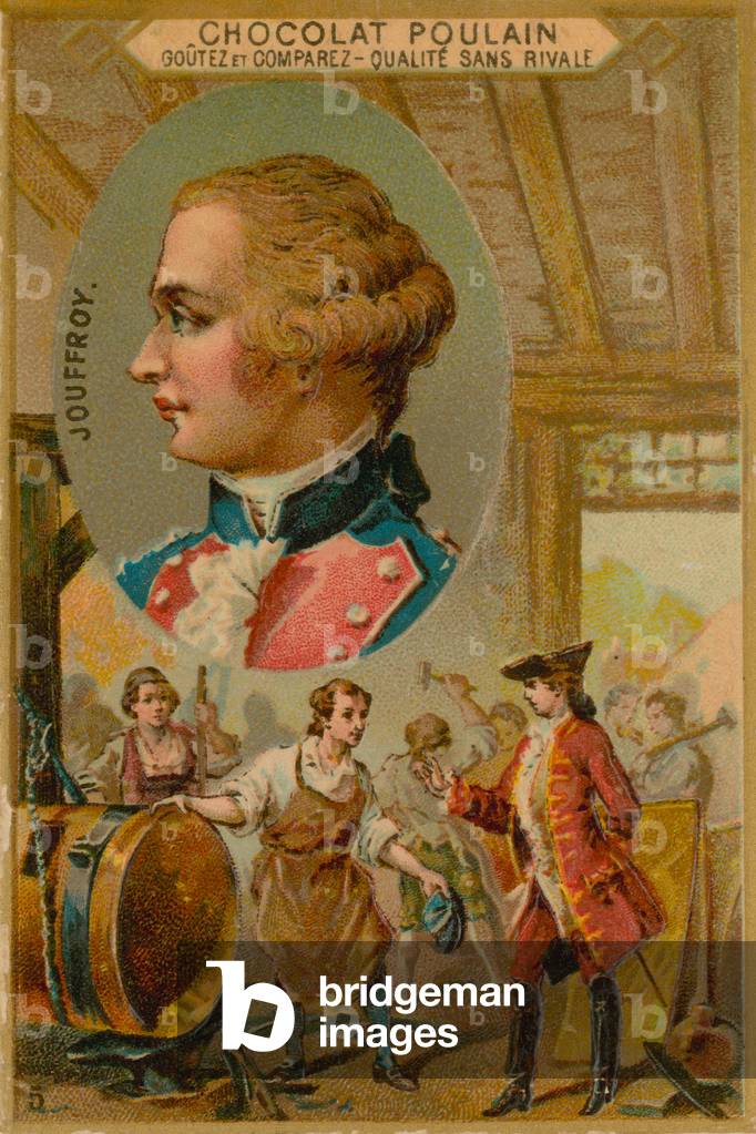 Claude-Francois-Dorothee, marquis de Jouffroy d'Abbans, 18th Century French steamboat inventor (chromolitho)