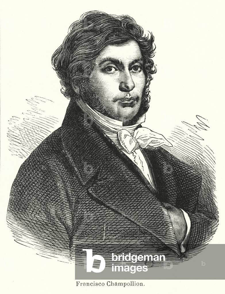 Jean-Francois Champollion, French scholar, philologist and decipherer of Ancient Egyptian hieroglyphs (litho)