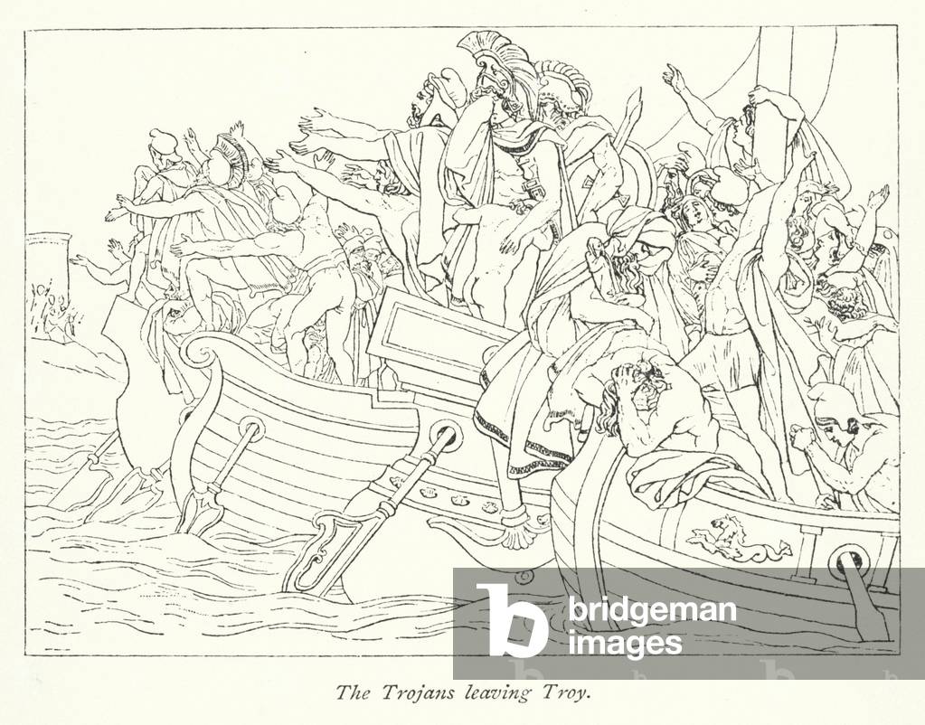 The Trojans leaving Troy (litho)