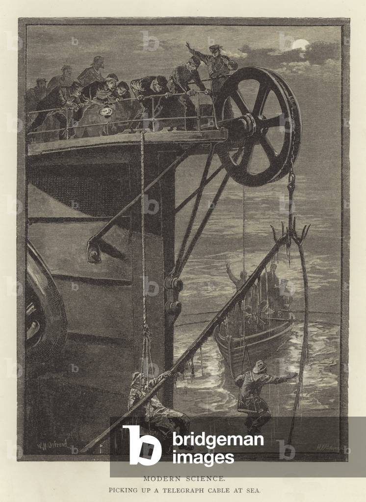 Modern Science, picking up a Telegraph Cable at Sea (engraving)