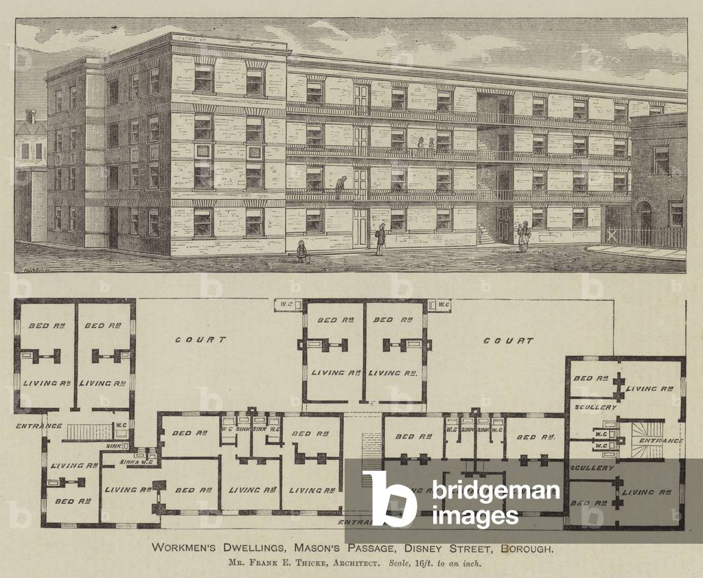 Workmen's Dwellings, Mason's Passage, Disney Street, Borough (engraving)