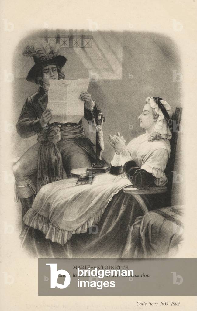 Marie Antoinette listening to her charges (litho)
