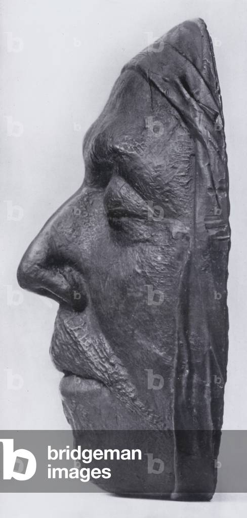 Wax Death Mask of Cromwell in the British Museum, Left Profile (b/w photo)