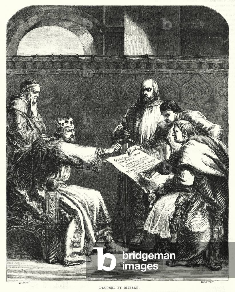King John refusing to sign the Magna Charta at Oxford, in 1215 (engraving)