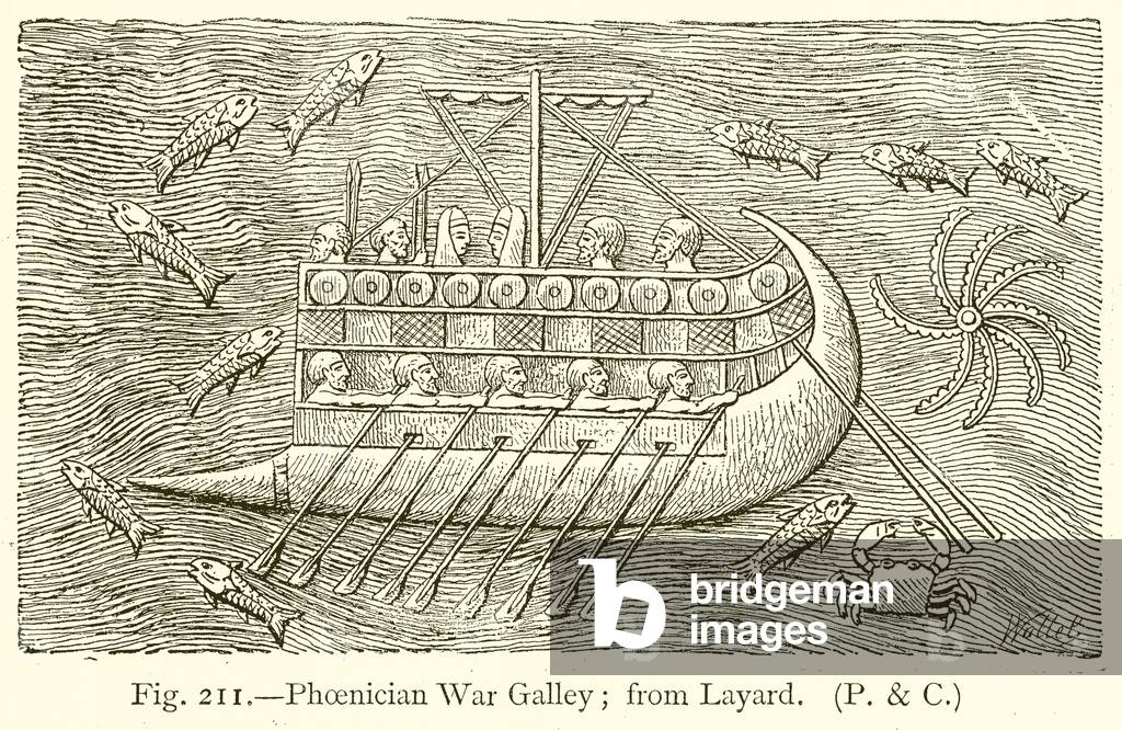 Phoenician War Galley; from Layard (engraving)