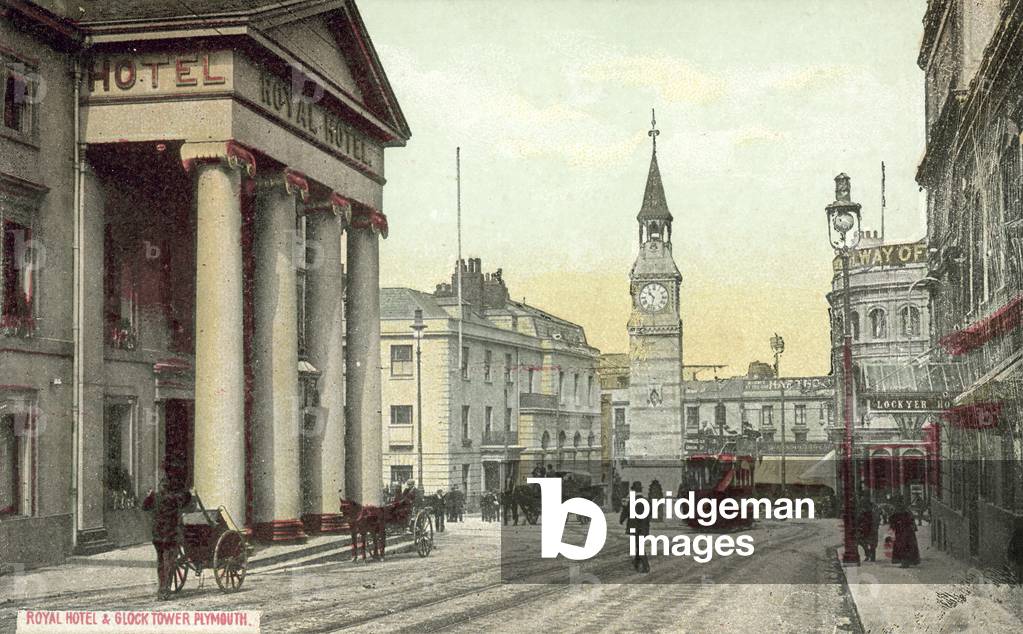 Royal Hotel and Clock Tower, Plymouth (colour photo)