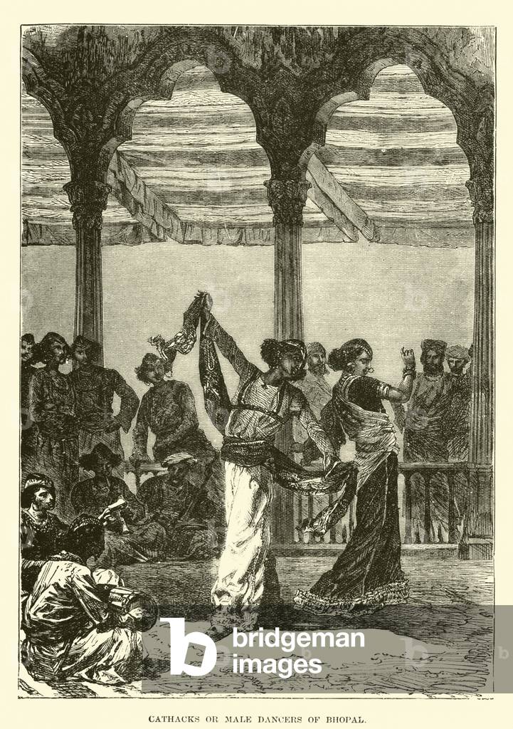 Cathacks or male dancers of Bhopal (engraving)