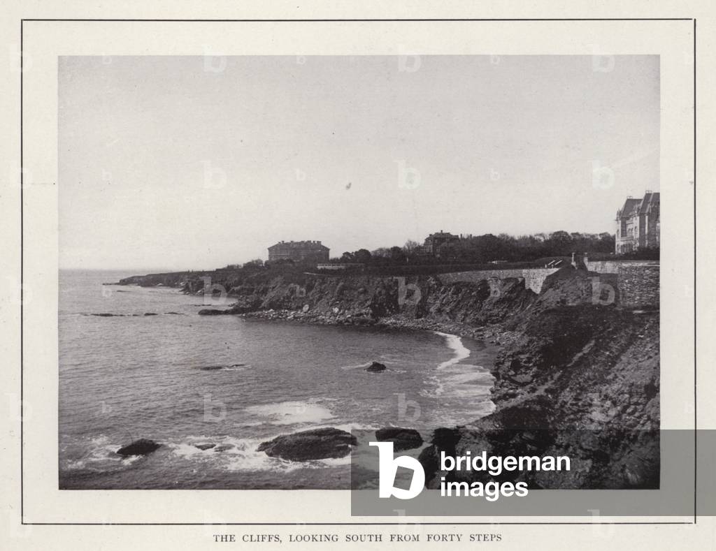 Newport, Rhode Island: The Cliffs, looking South from Forty Steps (b/w photo)