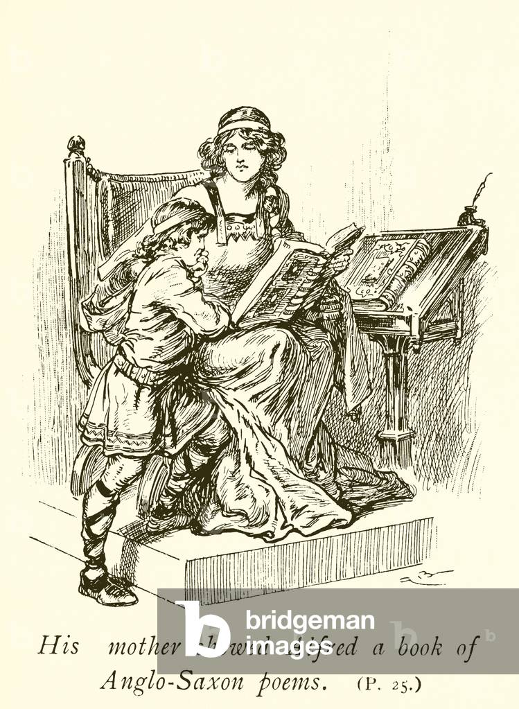 Alfred being taught to read (engraving)