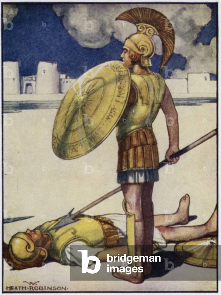 The shadow of Death came down upon Hector (colour litho)