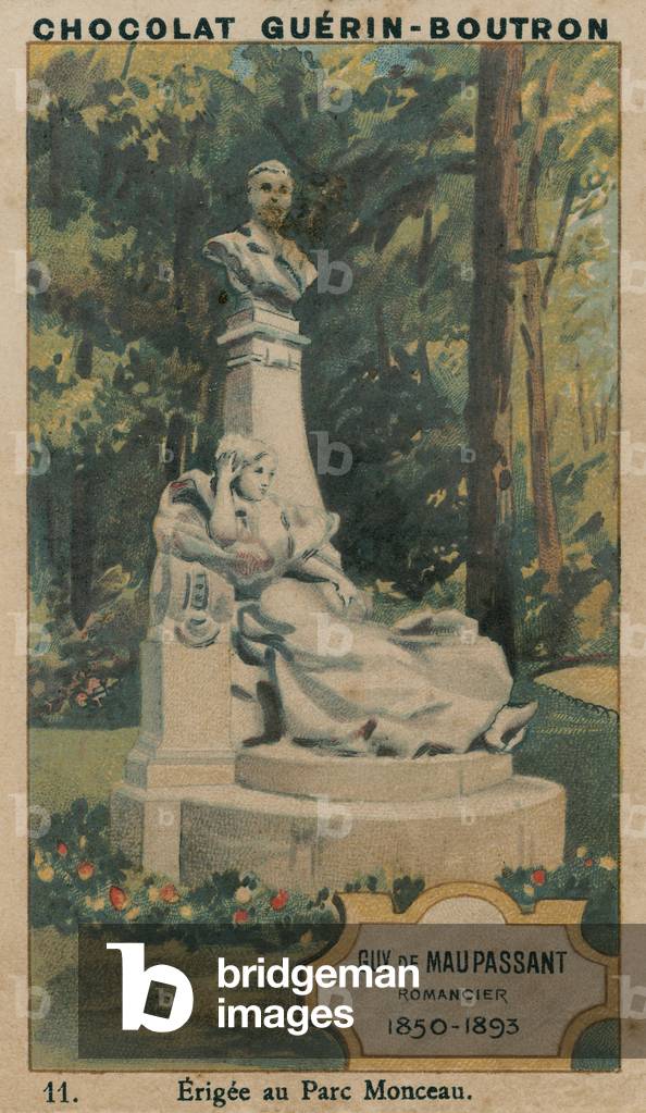 Guy de Maupassant, Romancier, 1850-1893, Erigee au Parc Monceau (chromolitho)