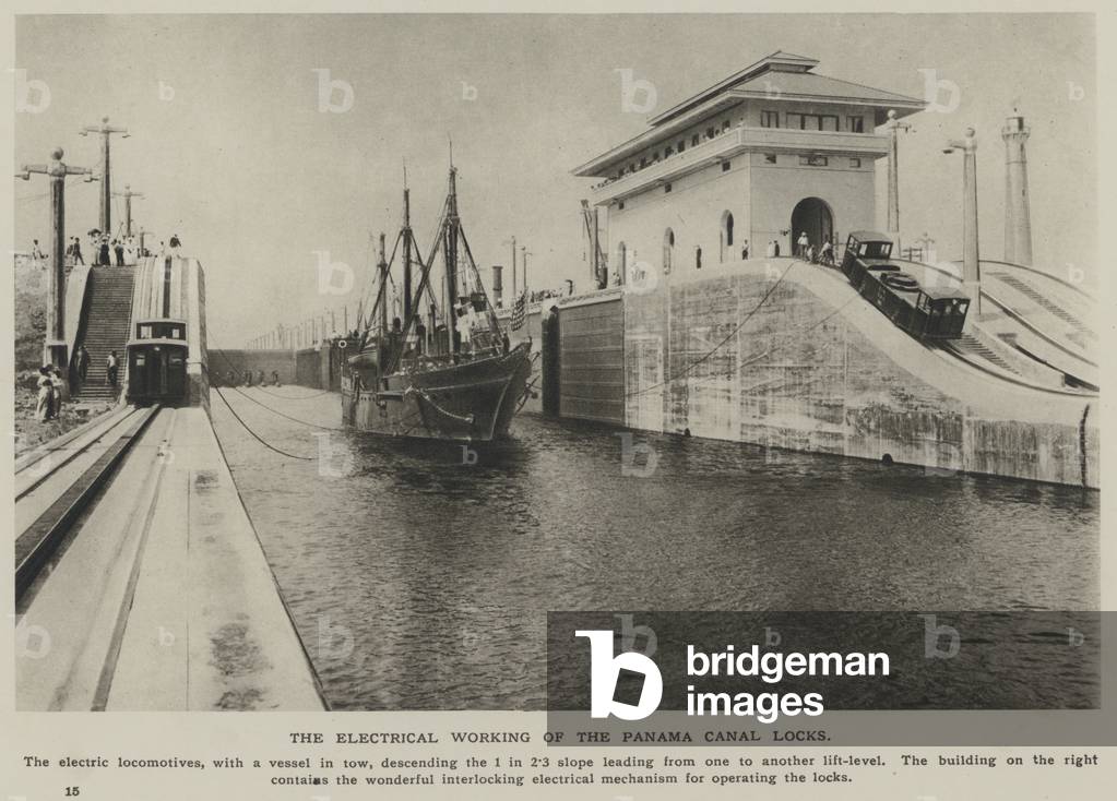 The electrical working of the Panama Canal locks (b/w photo)