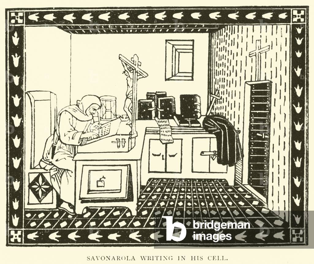 Savonarola writing in his cell (engraving)