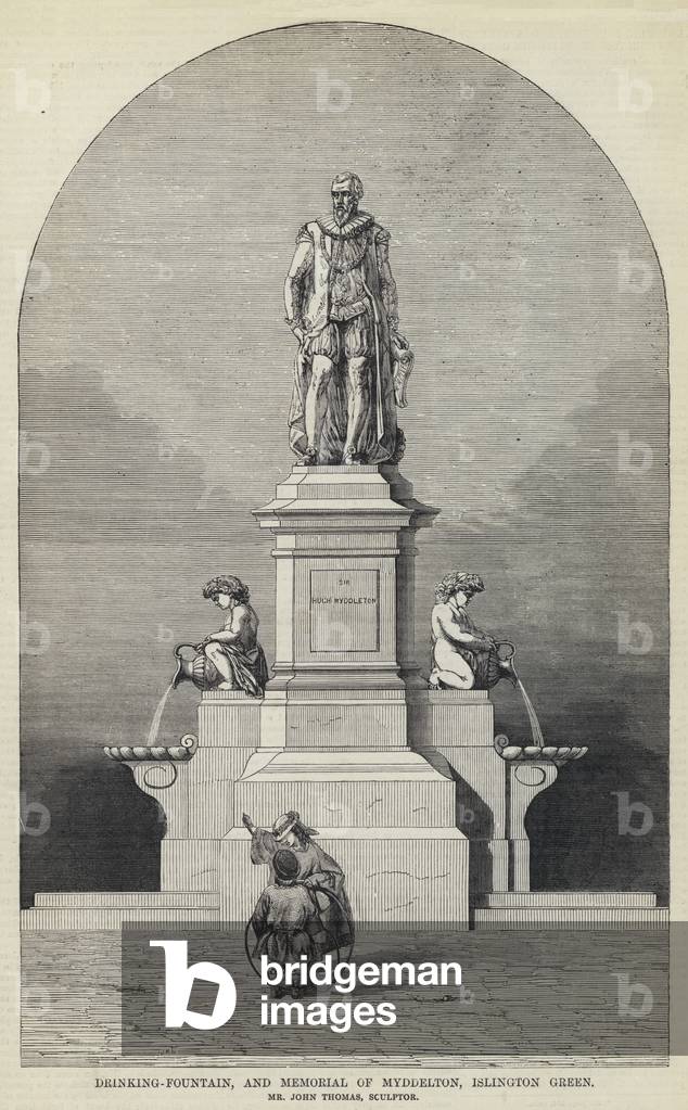 Drinking-Fountain, and Memorial of Myddelton, Islington Green (engraving)