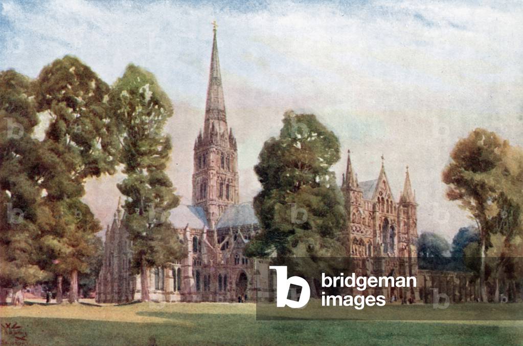 Salisbury, the Cathedral (colour litho)