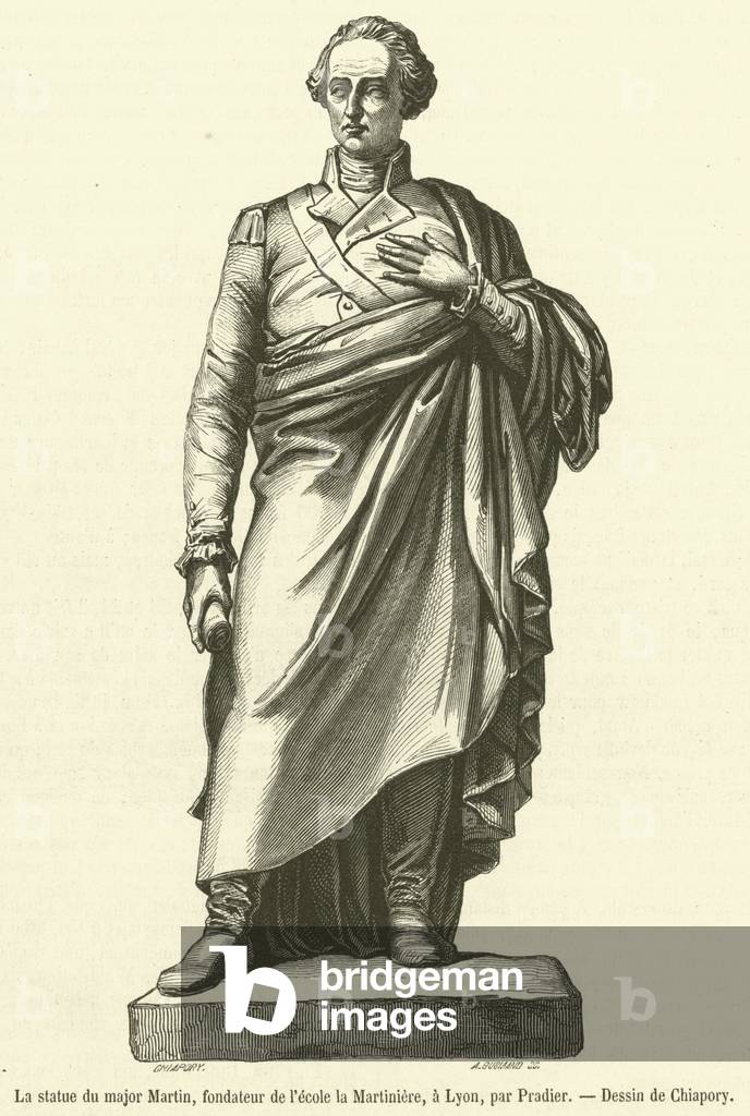 La statue du major Martin, fondateur de l'ecole la Martiniere, a Lyon (engraving)