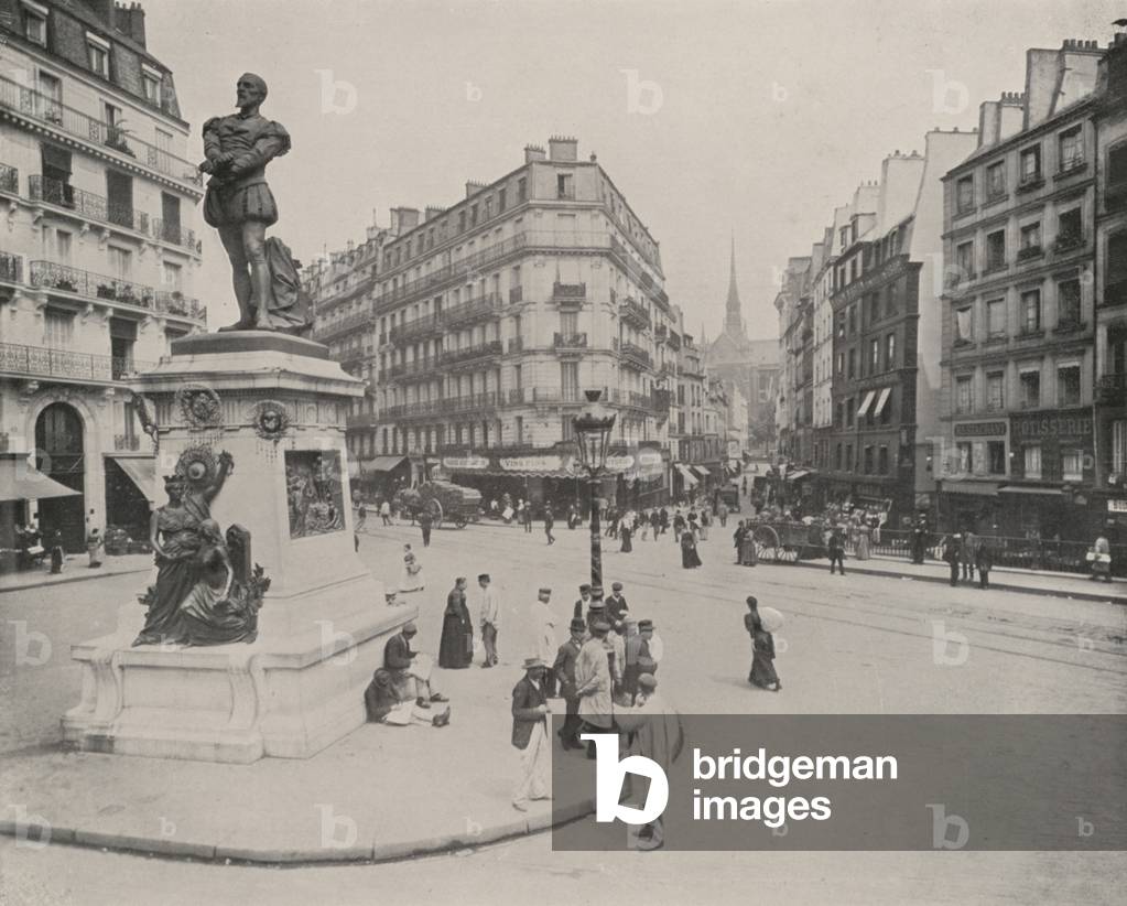 Paris: Statue of Etienne Dolet (b/w photo)