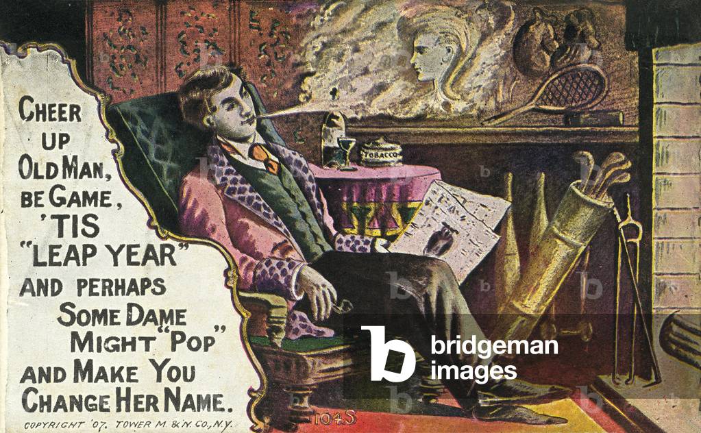 Man dreaming of a girl (colour litho)