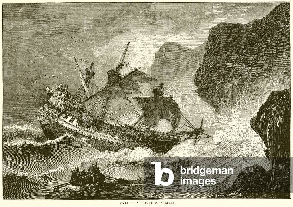 Somers runs his Ship on Shore (engraving)
