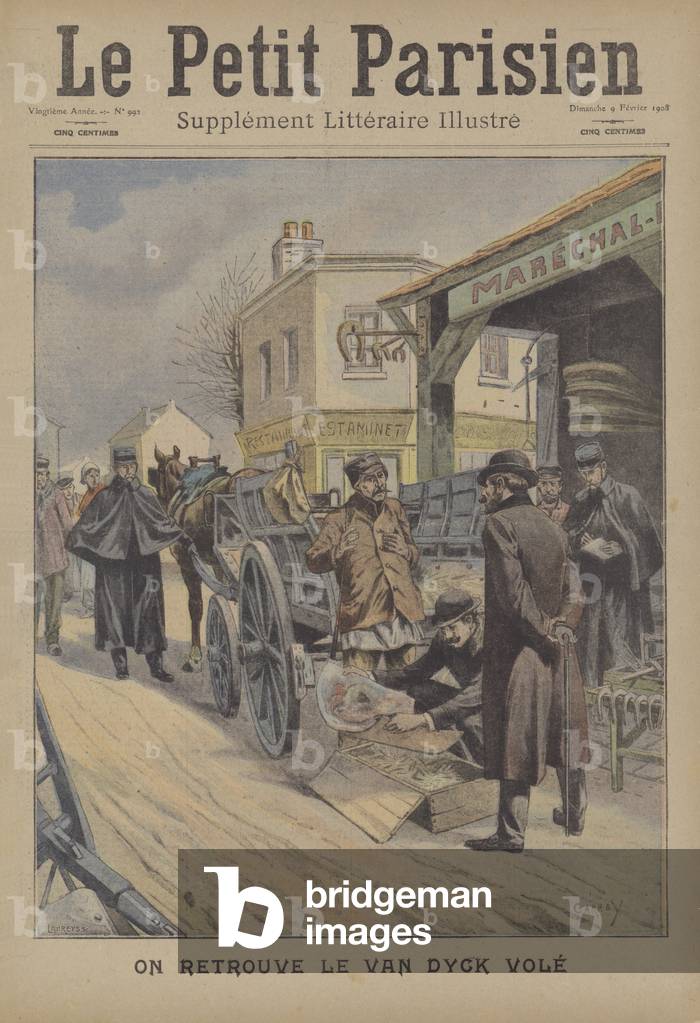 Recovery of a stolen Van Dyck painting in Belgium (colour litho)