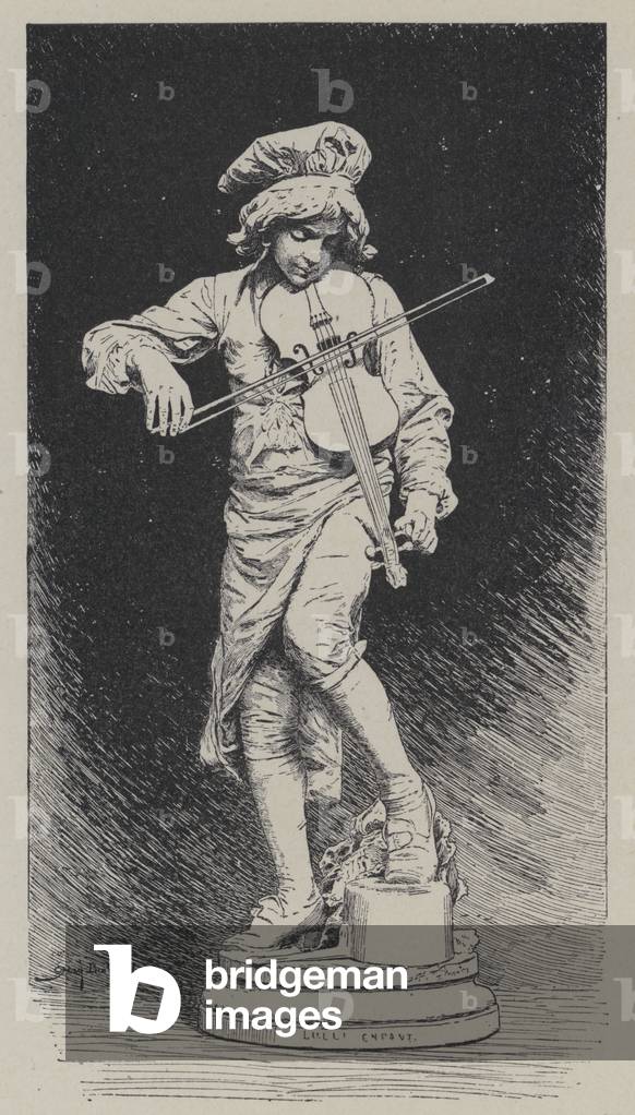 Plaster statue by Adrien Gandez depicting Italian-born French composer Jean-Baptiste Lully as a child (engraving)