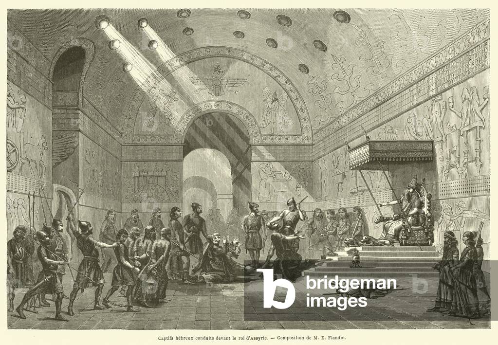 Captifs hebreux conduits devant le roi d'Assyrie (engraving)