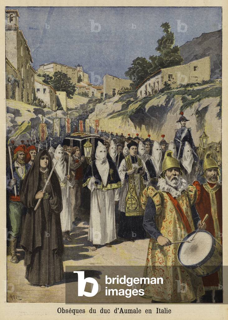 Funeral of the Duke of Aumale, Italy, 1897 (colour litho)