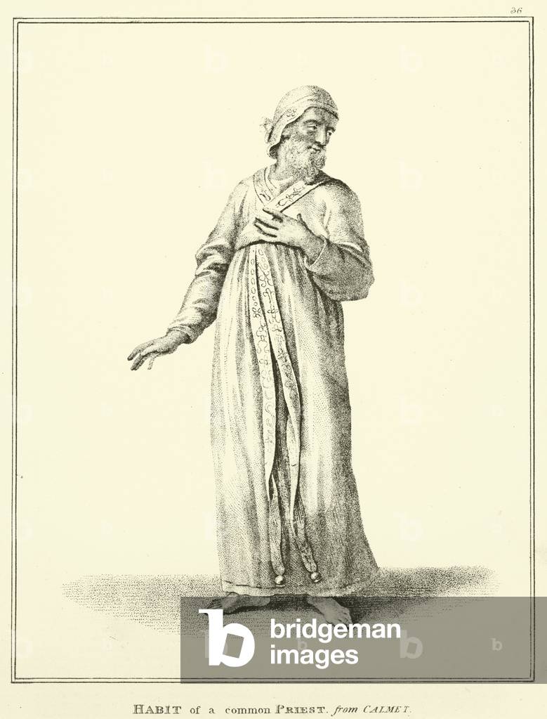 Habit of a common Priest, from Calmet (engraving)