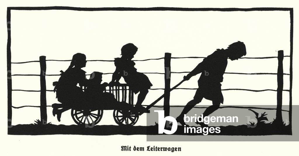 Page from Hausliches Leben, silhouettes by Rudolf Koch (litho)