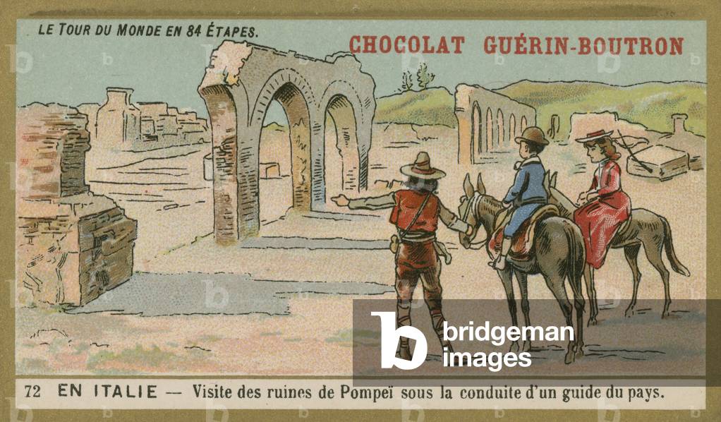 Italy: visiting the ruins of Pompeii with a local guide (chromolitho)