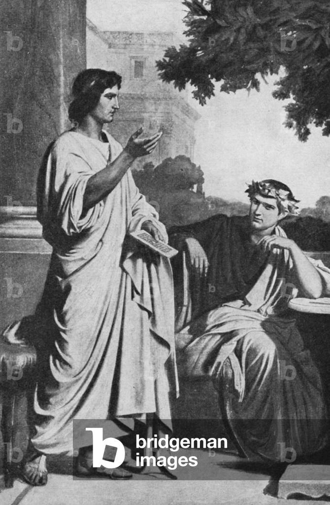 Virgil and Horace at the house of the Roman Statesman, Maecenas (litho)