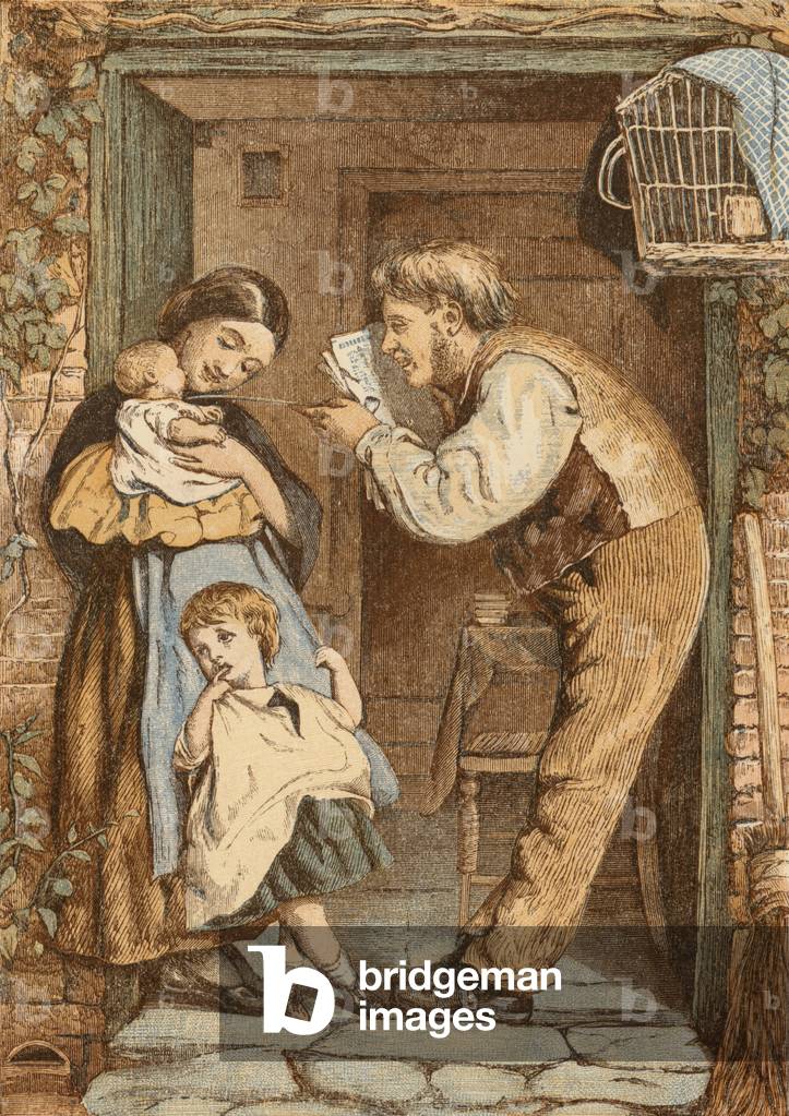 The cottage door, father playing with his child (chromolitho)
