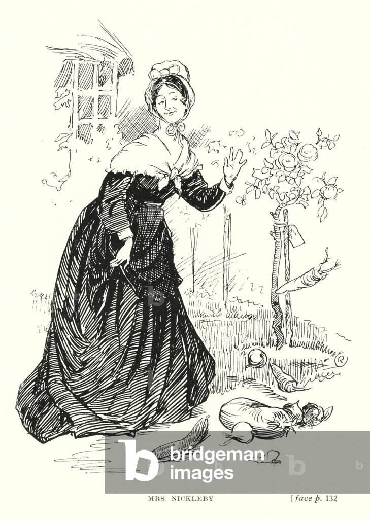 Dickens character: Mrs Nickleby (litho)