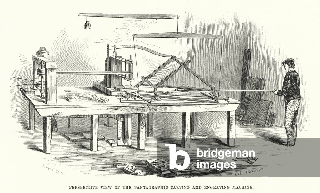 Perspective view of the pantagraphic carving and engraving machine (engraving)