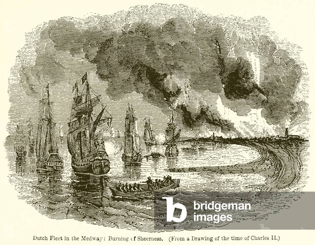 Dutch Fleet in the Medway: Burning of Sheerness (engraving)