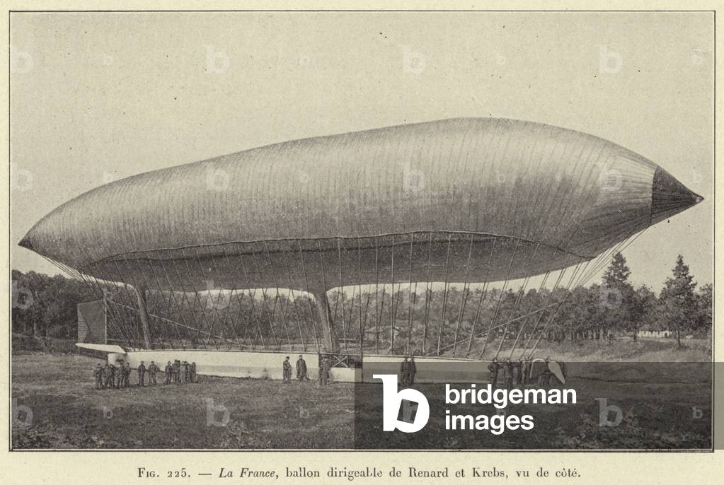 La France, ballon dirigeable de Renard et Krebs, vu de cote (engraving)